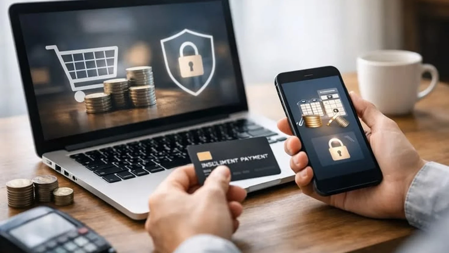 Bancada de expedição com celular filmando uma caixa sendo lacrada